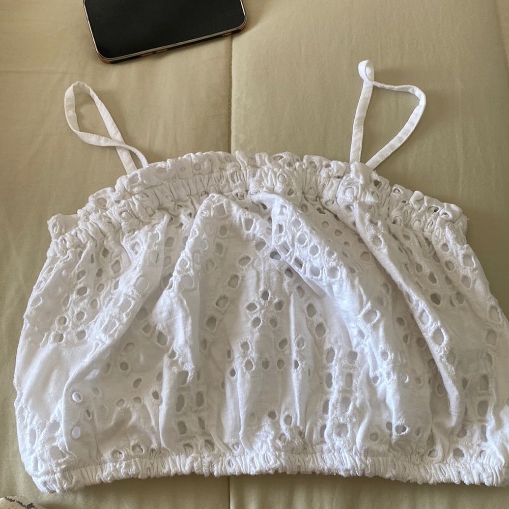 Express white eyelet cropped top